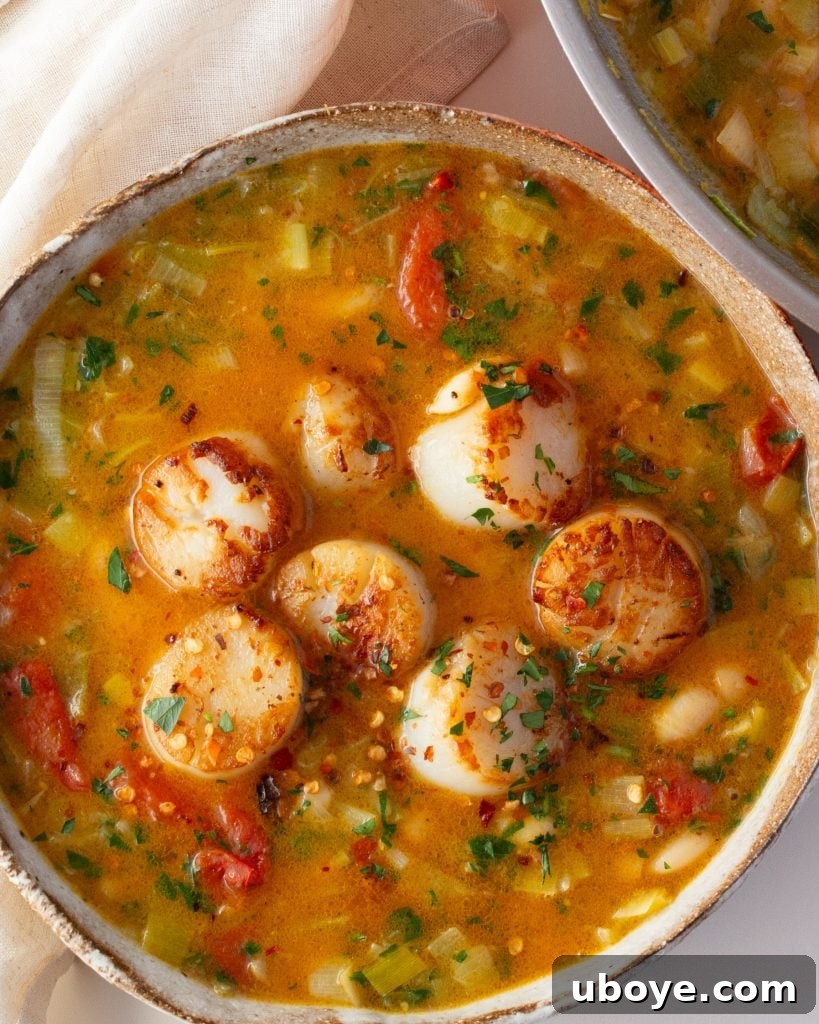 Lemony Brothy Beans with Scallops, a comforting winter recipe