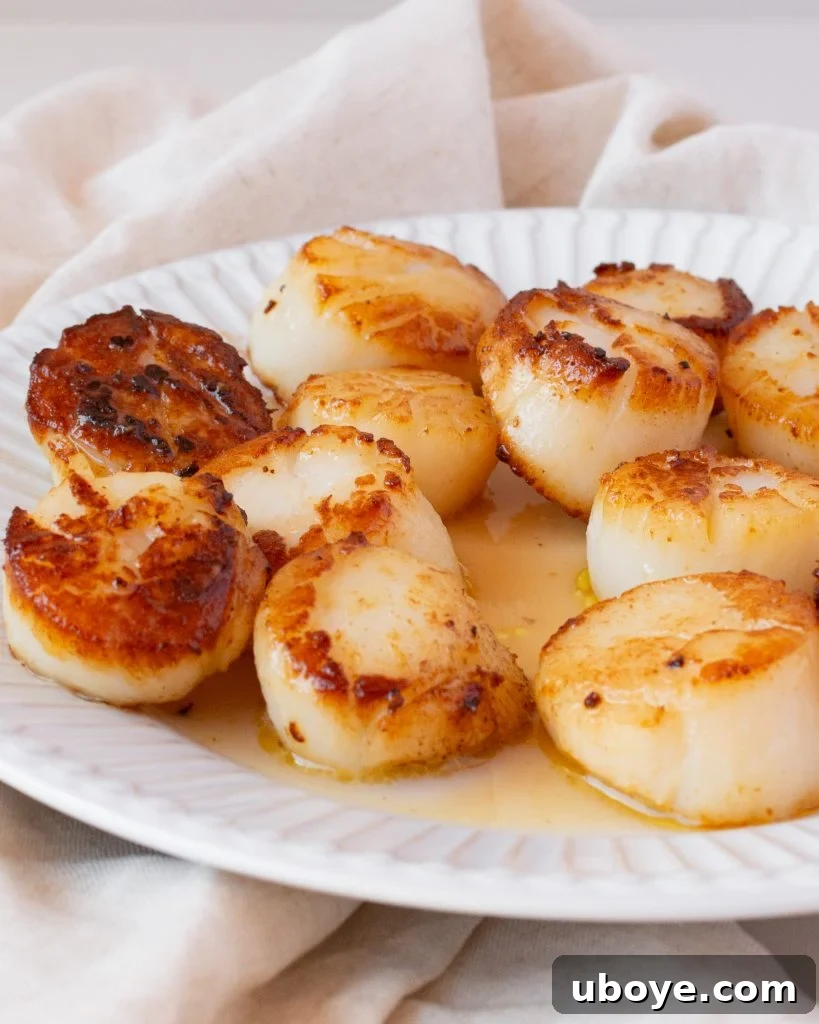 Overhead view of Lemony Brothy Beans with Scallops garnished with herbs