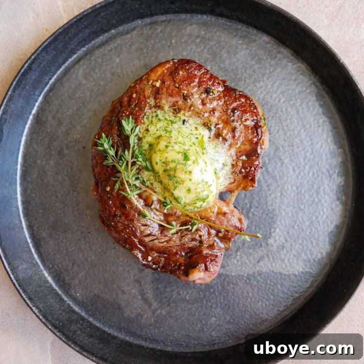 Pan-seared garlic confit herb butter steak for a luxurious Mother's Day dinner