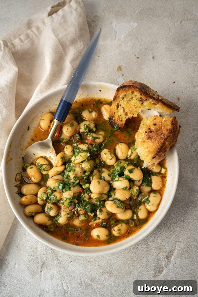 Herbal Bean Bliss 5 A bowl of uncooked butter beans, showcasing their smooth texture and light color, emphasizing the primary ingredient choice.