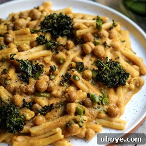 Spicy Vegan Pumpkin Pasta with Roasted Broccolini and Chickpeas