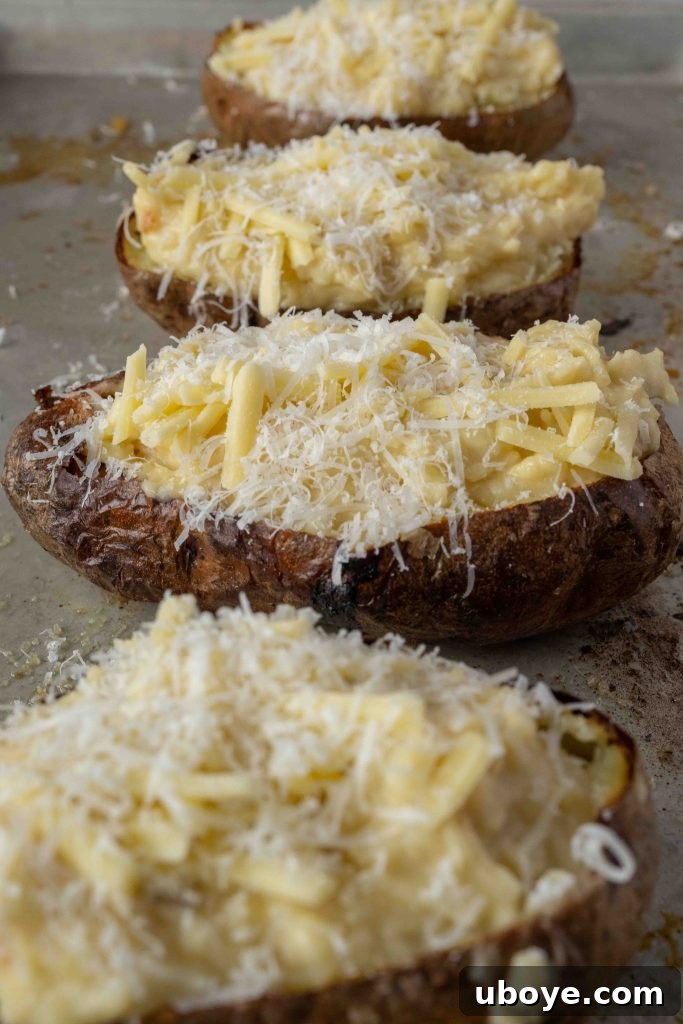 Delicious garlic butter jacket potatoes ready to serve