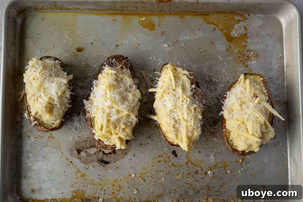Garlic butter jacket potatoes served with various toppings