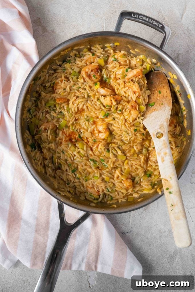 Lemony shrimp orzo with perfectly cooked prawns