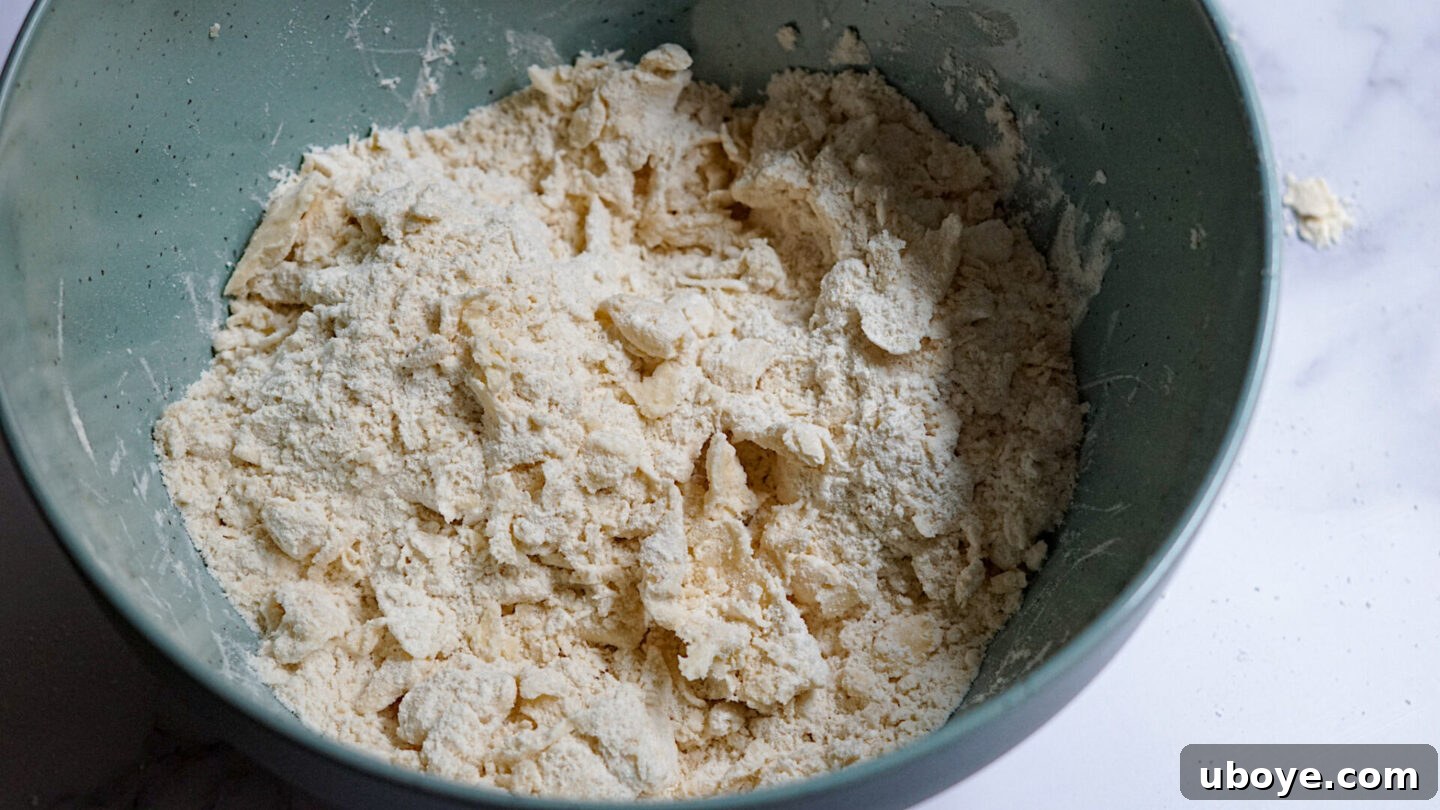 Timeless Vegan Apple Pie 6 mixing flour and butter in a large bowl for vegan pie crust