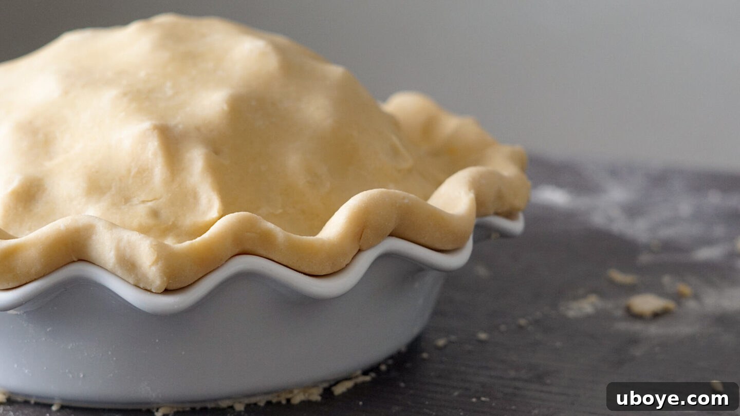 Timeless Vegan Apple Pie 9 placing rolled vegan pie dough into a pie dish