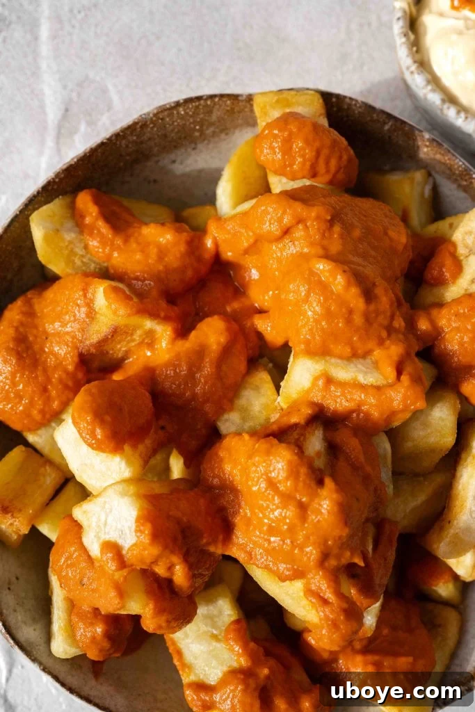Spicy Bravas Potatoes 6 Close-up of rich bravas sauce simmering to perfection in a saucepan