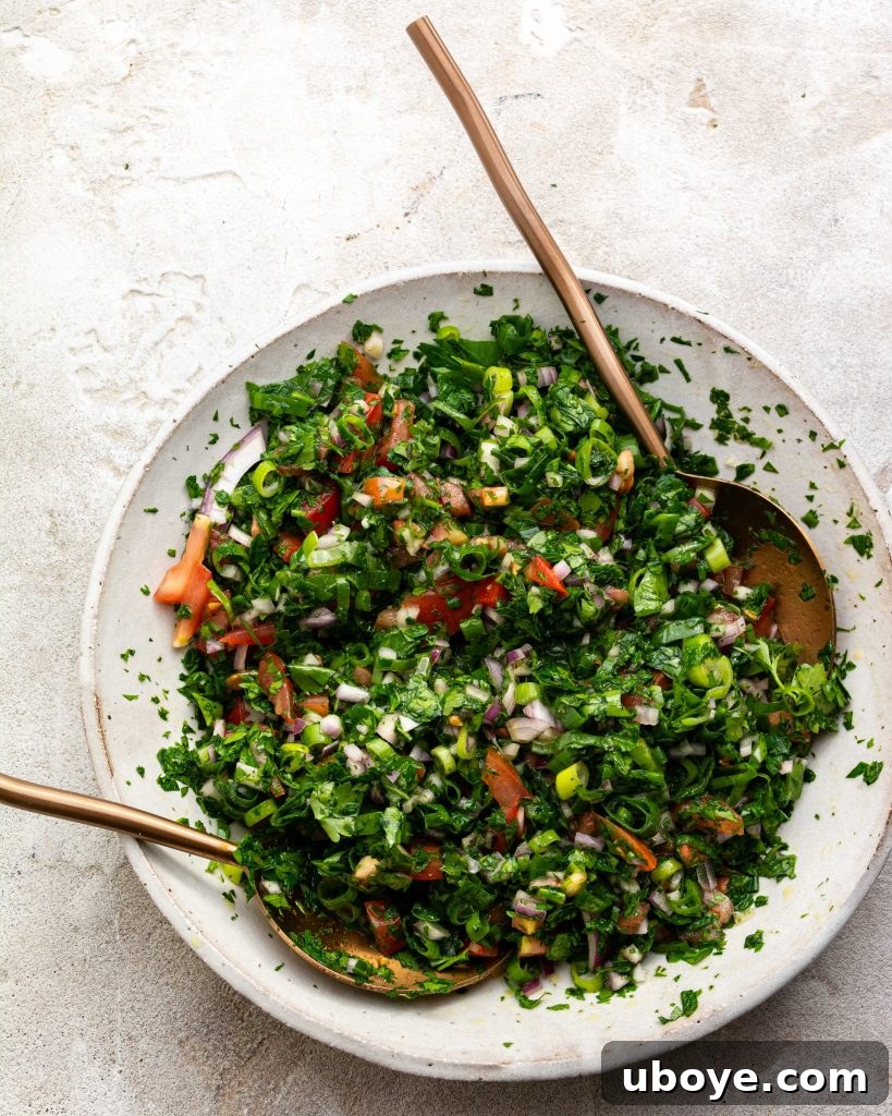 A bowl of Tabouli salad, perfectly garnished and ready to be enjoyed.
