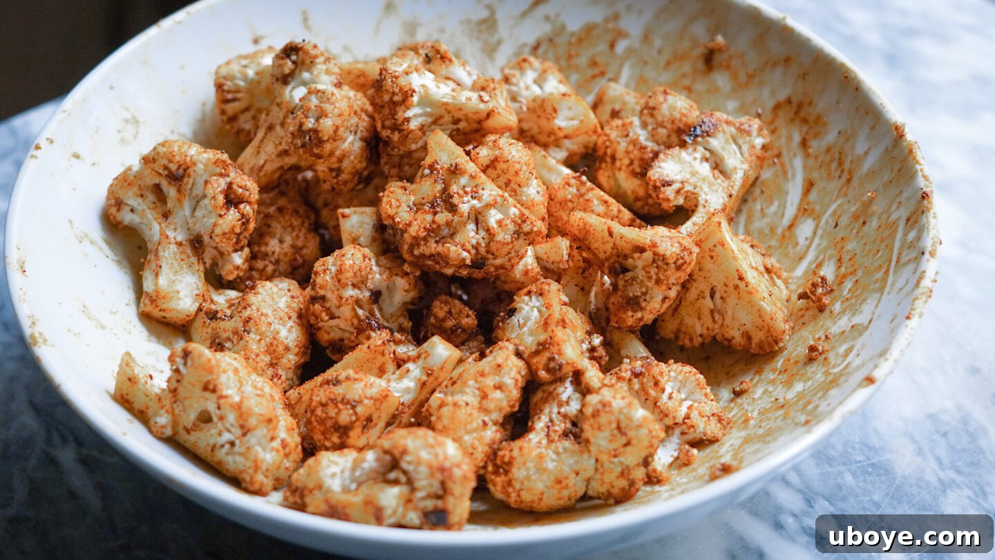 Roasted Shawarma cauliflower on a baking sheet