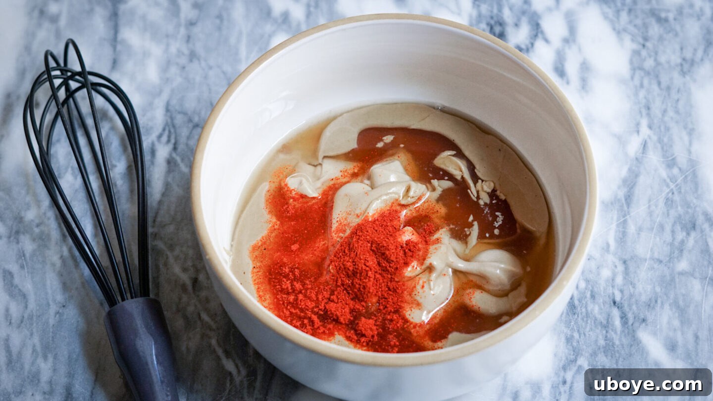 Ingredients for Smokey Tahini Dressing in a bowl
