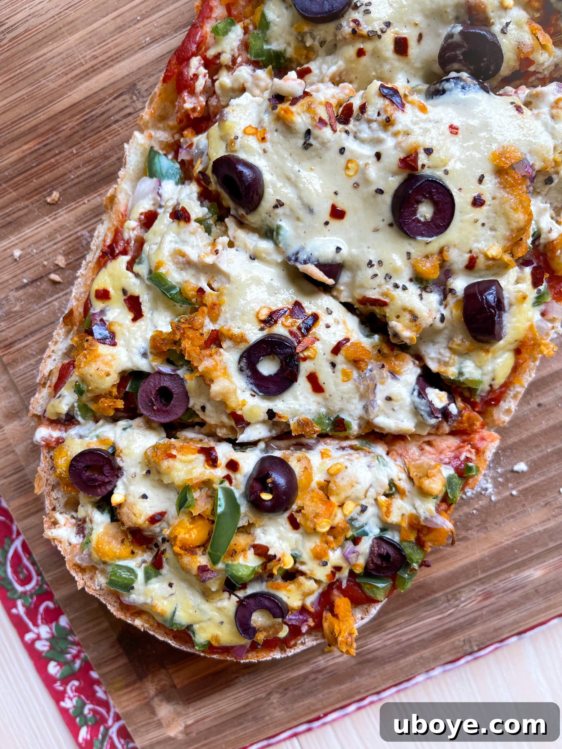 Plant-Based French Bread Pizza with fresh toppings and a crispy crust