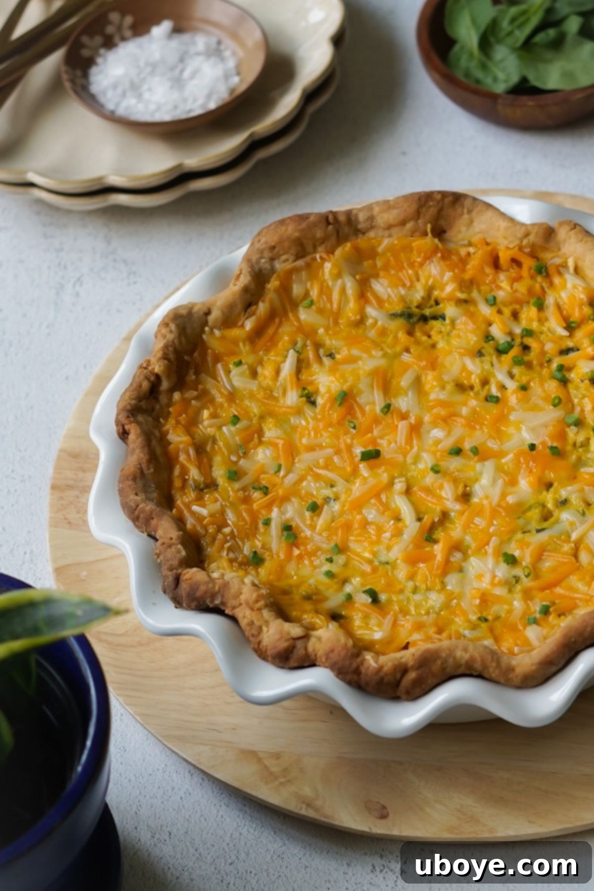 Close-up of the creamy, vegetable-filled interior of a vegan quiche