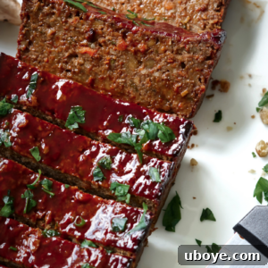 Beautifully glazed Lentil Meatloaf, freshly baked and ready to serve.