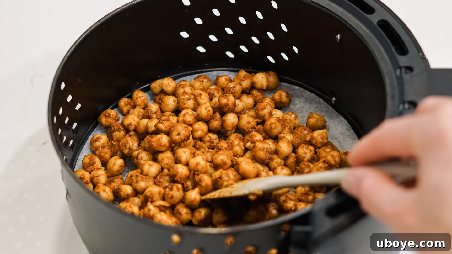 Seasoned chickpeas ready for the air fryer.