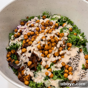 crispy chickpeas on a salad with tahini dressing