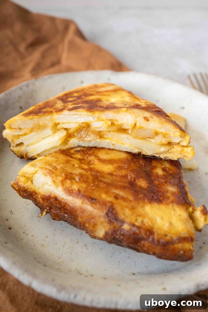 Authentic Spanish Tortilla 3 Closeup of Spanish Tortilla showing its tender potato and onion layers.