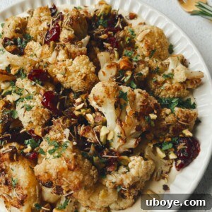 Roasted cauliflower with rosemary, pistachios and cranberries