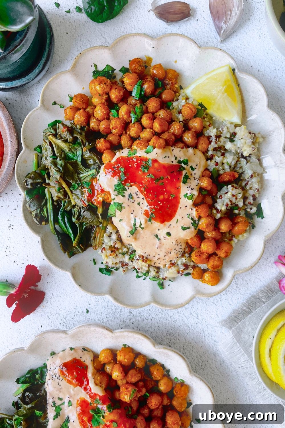 Spicy Sesame Fusion 2 Vibrant Tahini Chili Sauce drizzled over a fresh salad bowl