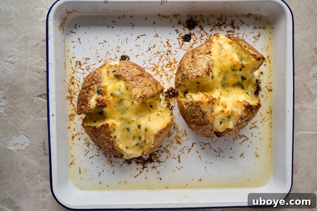 Creamy Garlic Baked Potatoes 6 Perfectly baked potato, split open and ready for filling