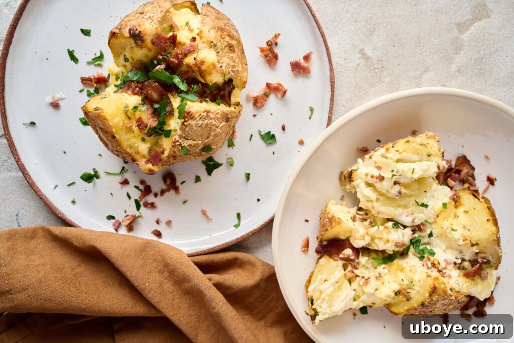 Creamy Garlic Baked Potatoes 7 Baked potatoes cooling on a rack, ready to be stuffed