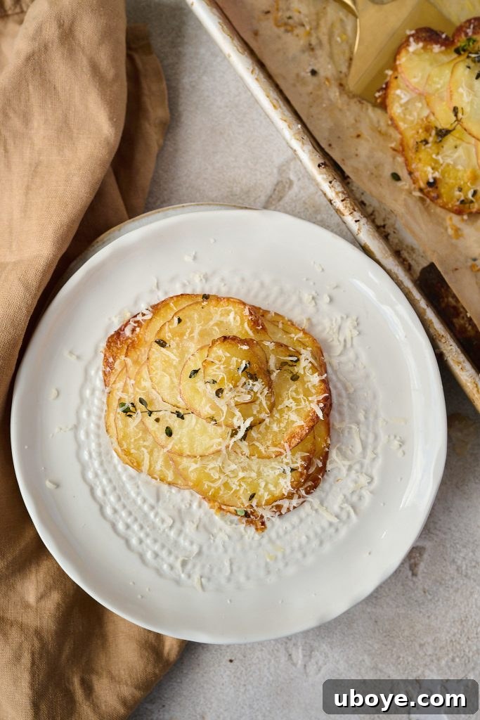 Crispy Garlic Butter Potato Stacks, beautifully golden and stacked high