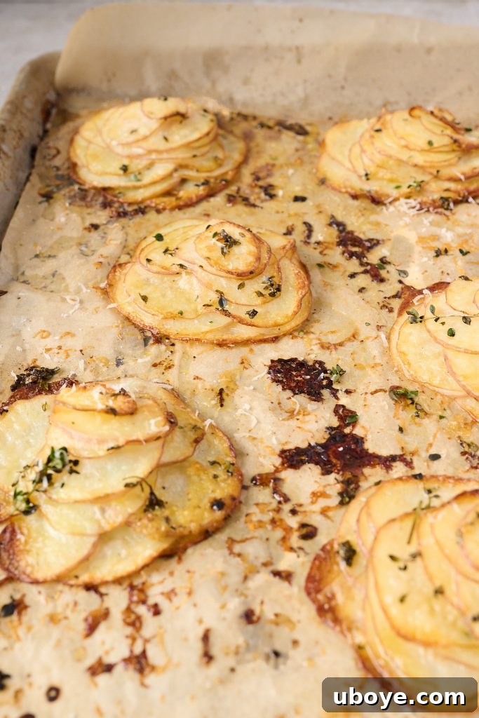 Garlic butter potato stacks served alongside a main dish