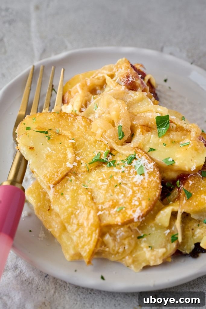 Heavenly Brie Potato Gratin 3 Close-up of potato and brie bake with melted cheese