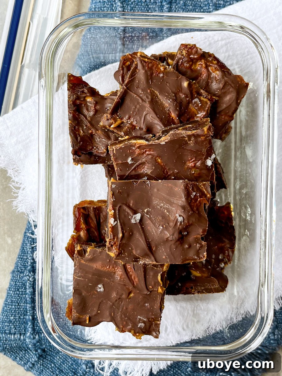 No Bake Date Bark Delight 6 Close-up of a square of chocolate date bark