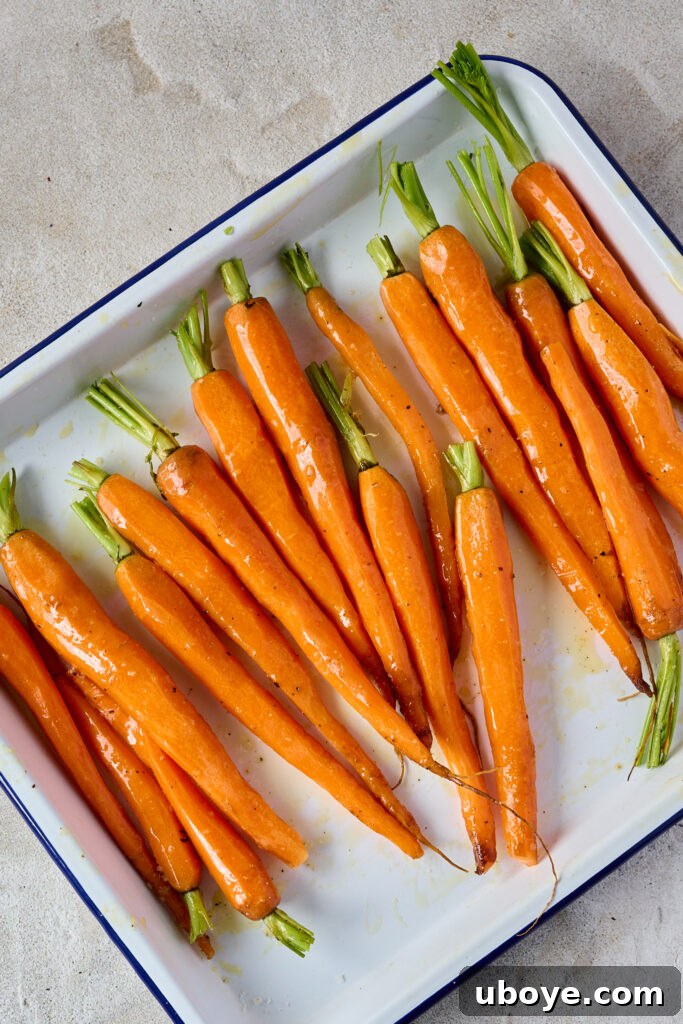 Roasted carrots in tray