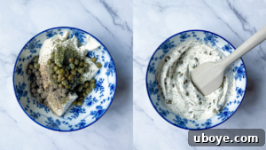Effortless Pinwheel Creations 9 Mixing vegan cream cheese with capers, dill, and pepper to create a spread for pinwheels