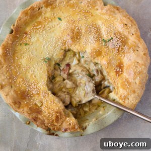 Creamy Chicken, Mushroom & Bacon Pot Pie in a serving dish