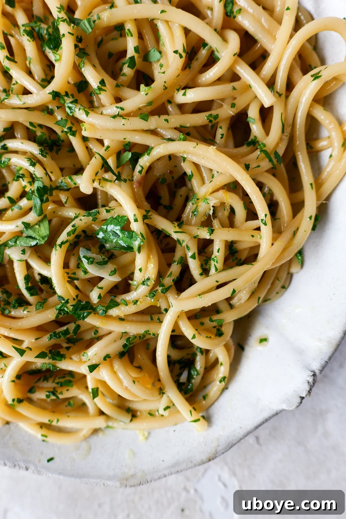 Decadent 10-Minute Anchovy Butter Pasta 9 A beautifully presented bowl of anchovy butter pasta, garnished with fresh parsley, highlighting its rich and comforting appeal.