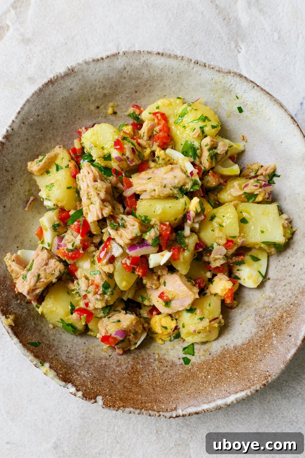 Spanish potato salad in large bowl.